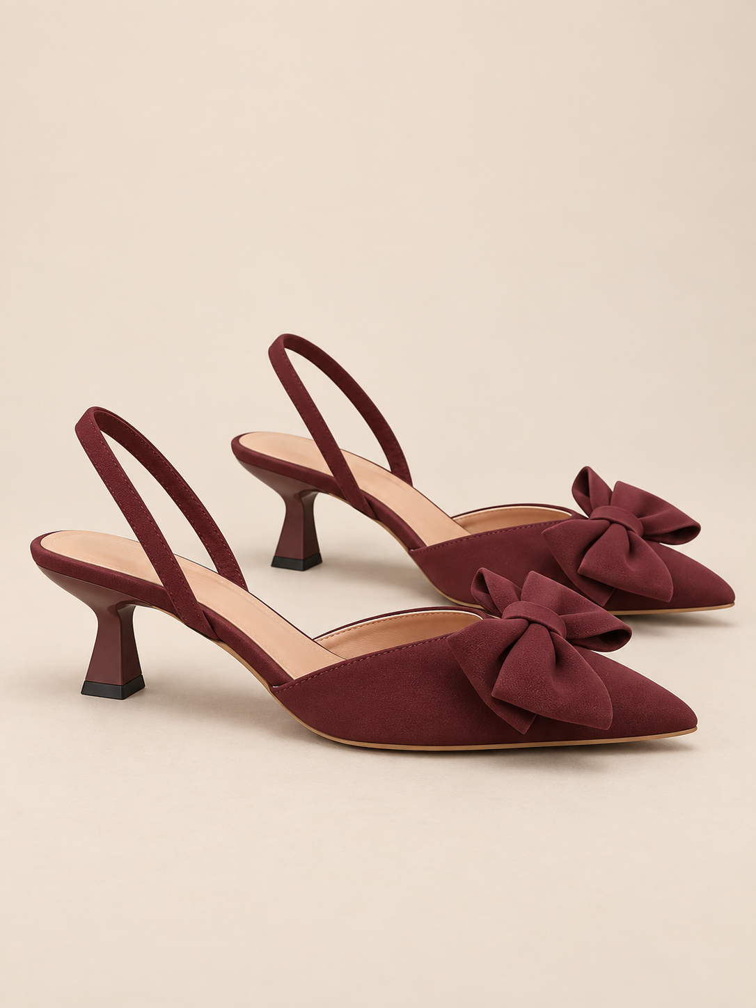 Elodie Bow Point-Toe Slingback Kitten Heels
