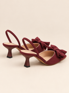 Elodie Bow Point-Toe Slingback Kitten Heels