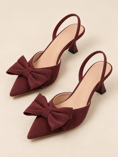 Elodie Bow Point-Toe Slingback Kitten Heels