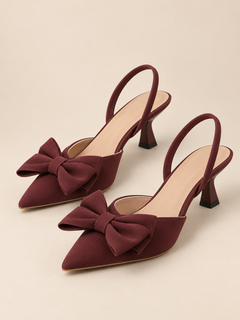Elodie Bow Point-Toe Slingback Kitten Heels