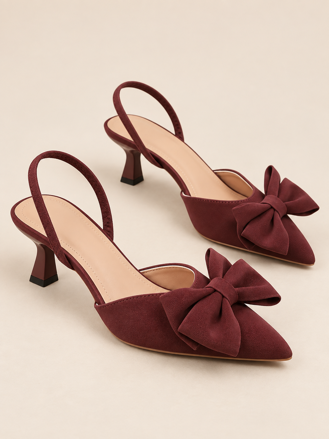 Elodie Bow Point-Toe Slingback Kitten Heels