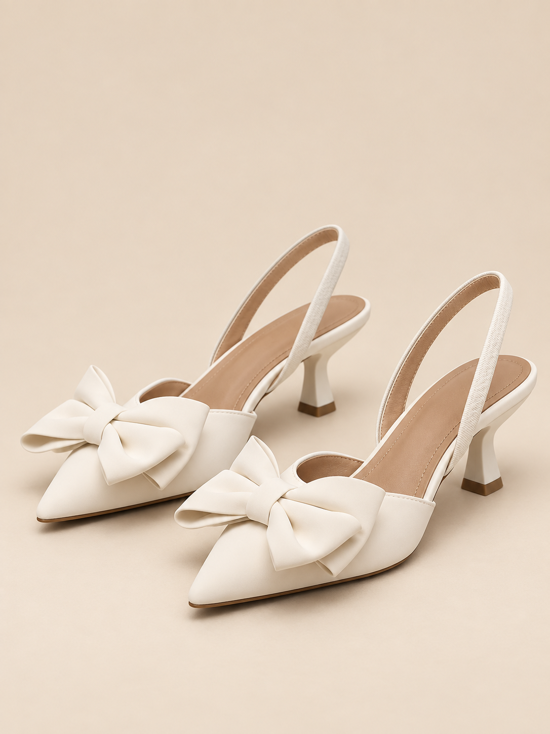 Elodie Bow Point-Toe Slingback Kitten Heels