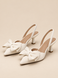 Elodie Bow Point-Toe Slingback Kitten Heels