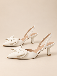 Elodie Bow Point-Toe Slingback Kitten Heels