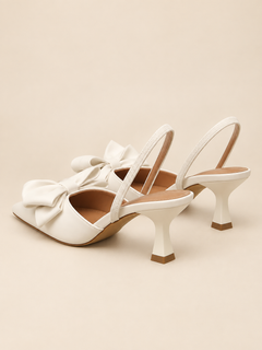 Elodie Bow Point-Toe Slingback Kitten Heels