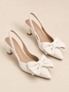 Elodie Bow Point-Toe Slingback Kitten Heels