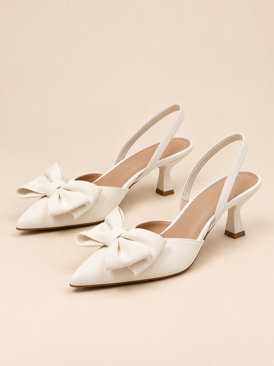 Elodie Bow Point-Toe Slingback Kitten Heels