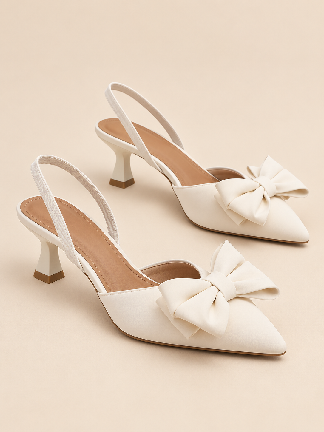 Elodie Bow Point-Toe Slingback Kitten Heels