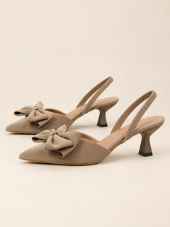 Elodie Bow Point-Toe Slingback Kitten Heels