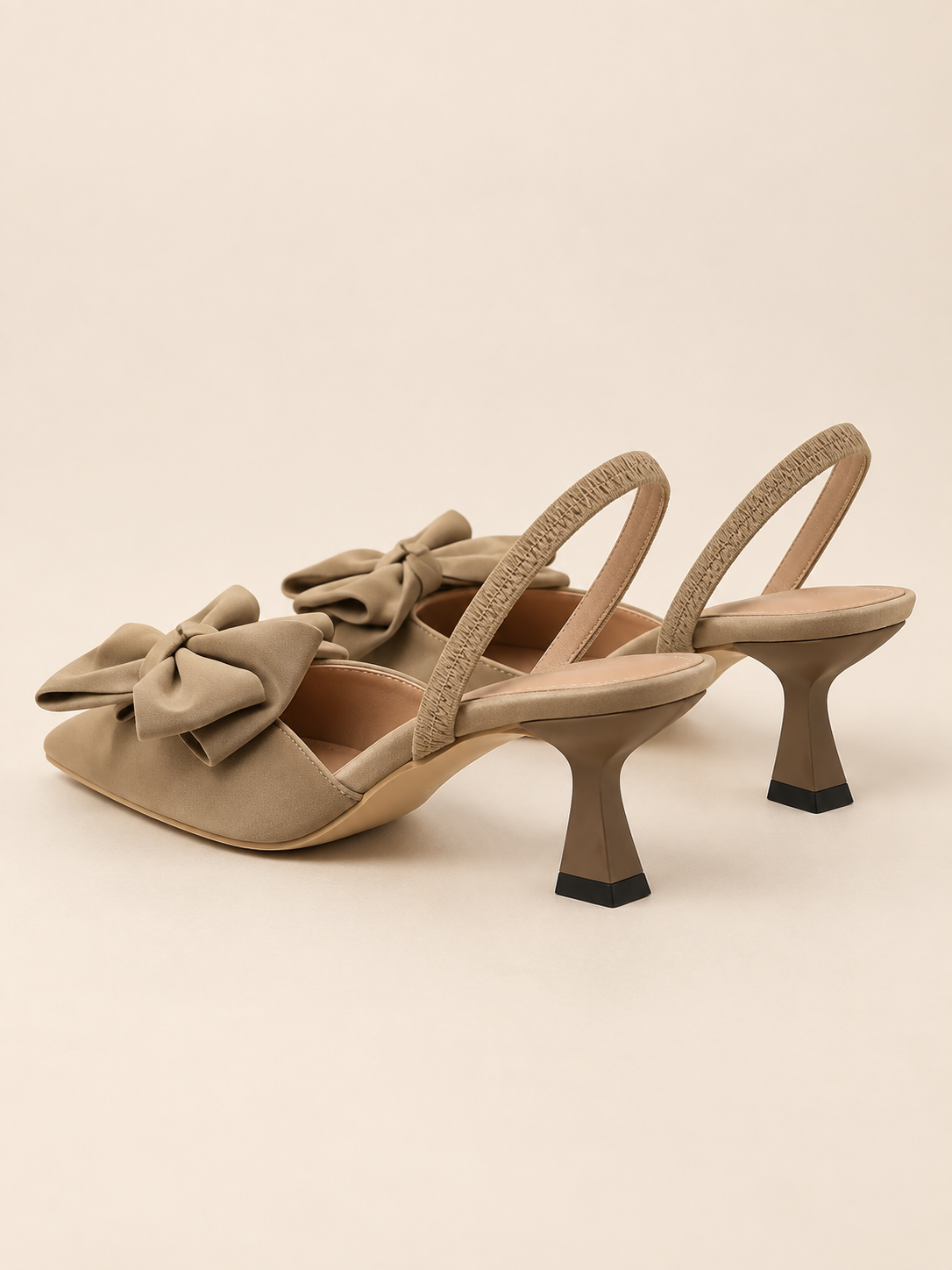 Elodie Bow Point-Toe Slingback Kitten Heels