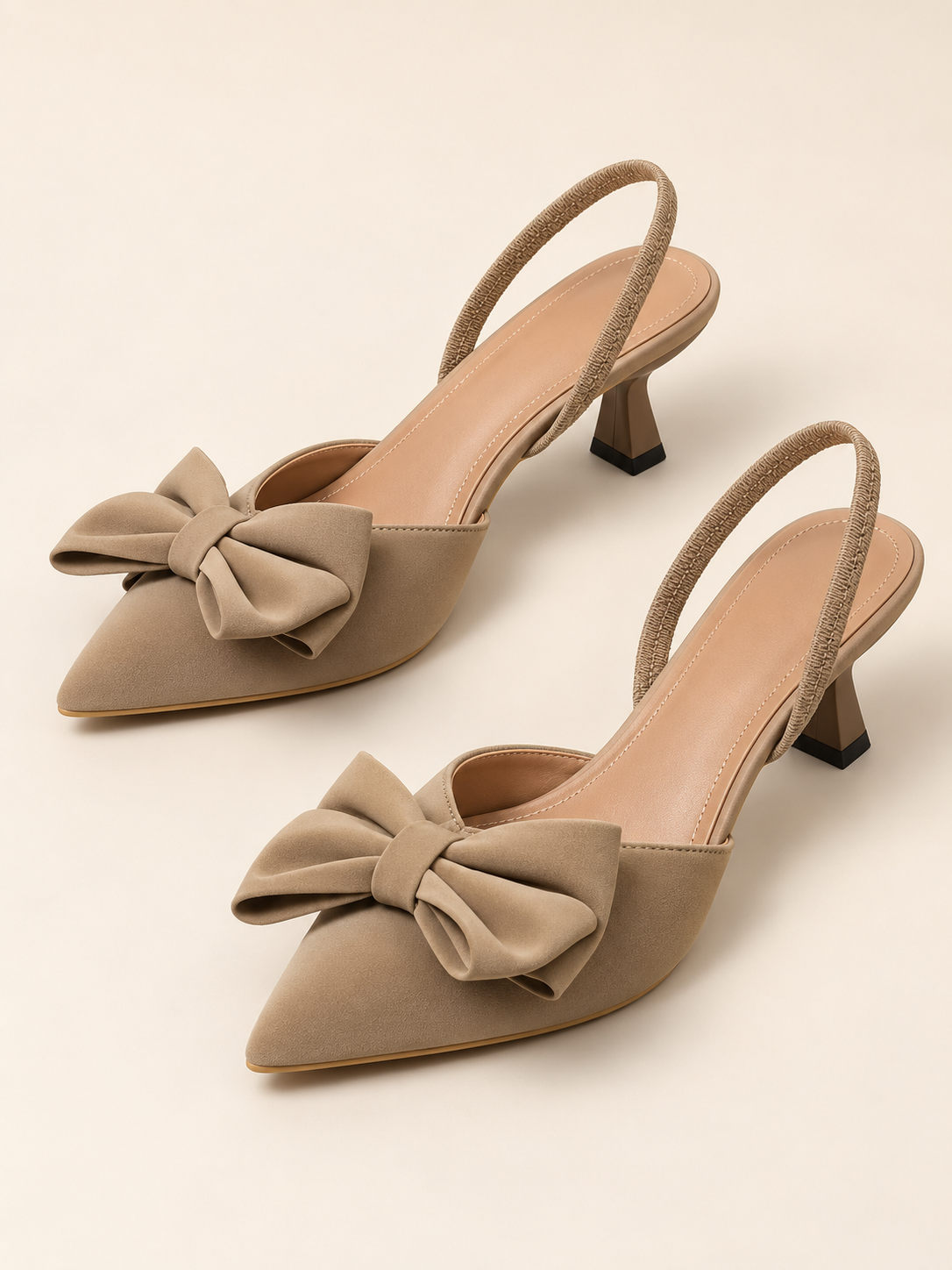 Elodie Bow Point-Toe Slingback Kitten Heels