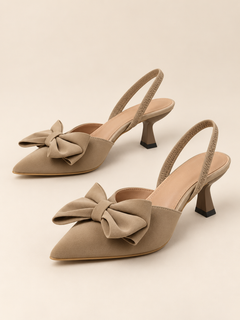 Elodie Bow Point-Toe Slingback Kitten Heels