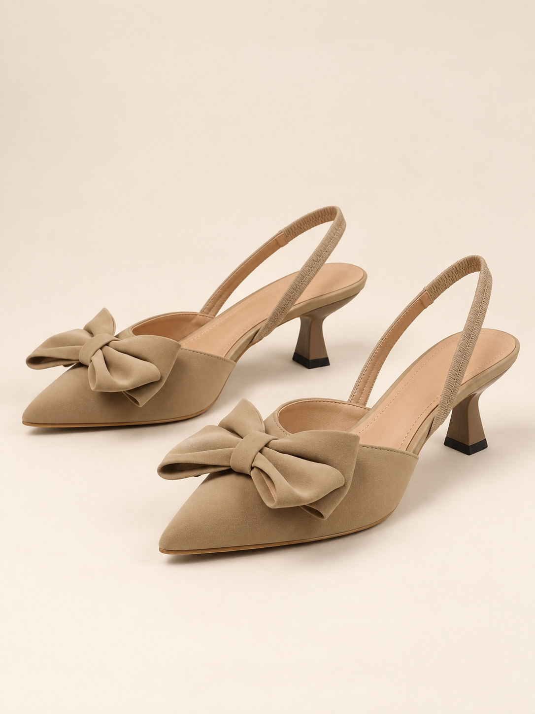 Elodie Bow Point-Toe Slingback Kitten Heels