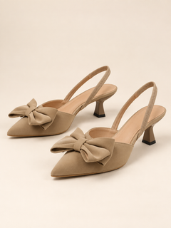 Elodie Bow Point-Toe Slingback Kitten Heels