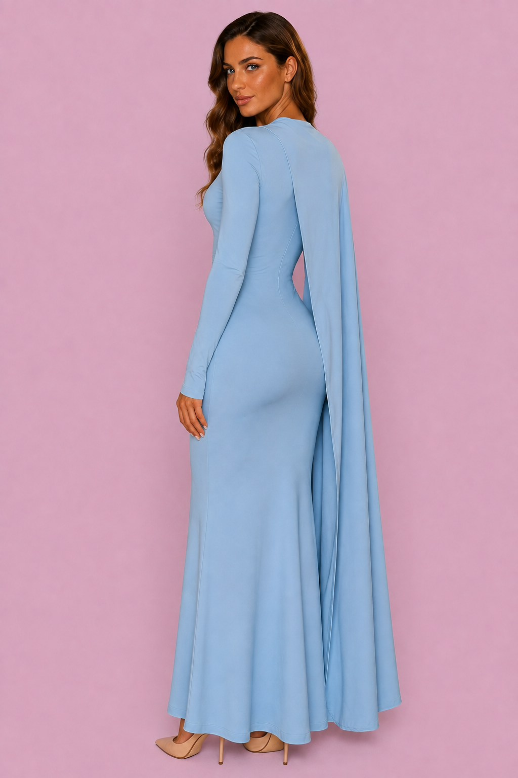 Alessia Ruched Cape Maxi Dress
