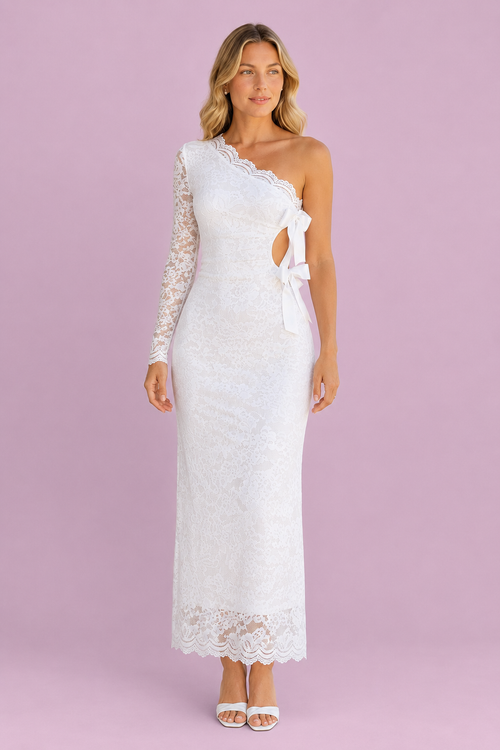 Camille One-Shoulder Lace Midi Dress