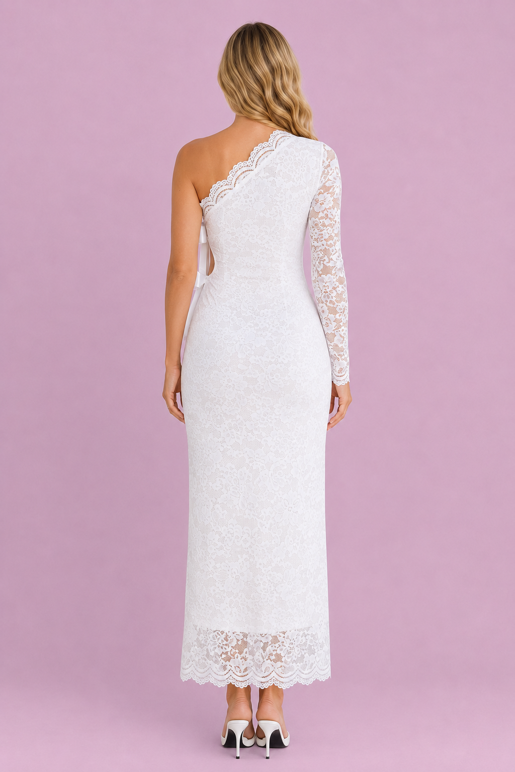 Camille One-Shoulder Lace Midi Dress