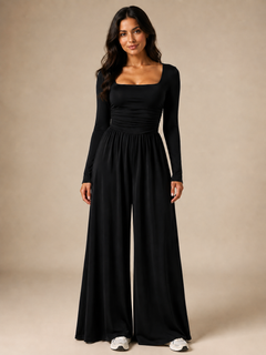 Ruched Wide-Leg Jumpsuit