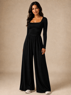 Ruched Wide-Leg Jumpsuit