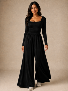 Ruched Wide-Leg Jumpsuit
