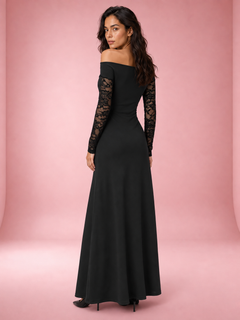 One-Shoulder Lace Sleeve Maxi Dress