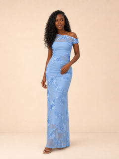 Floral Embroidered One-Shoulder Maxi Dress