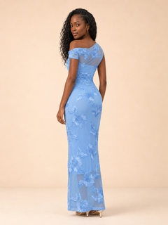 Floral Embroidered One-Shoulder Maxi Dress