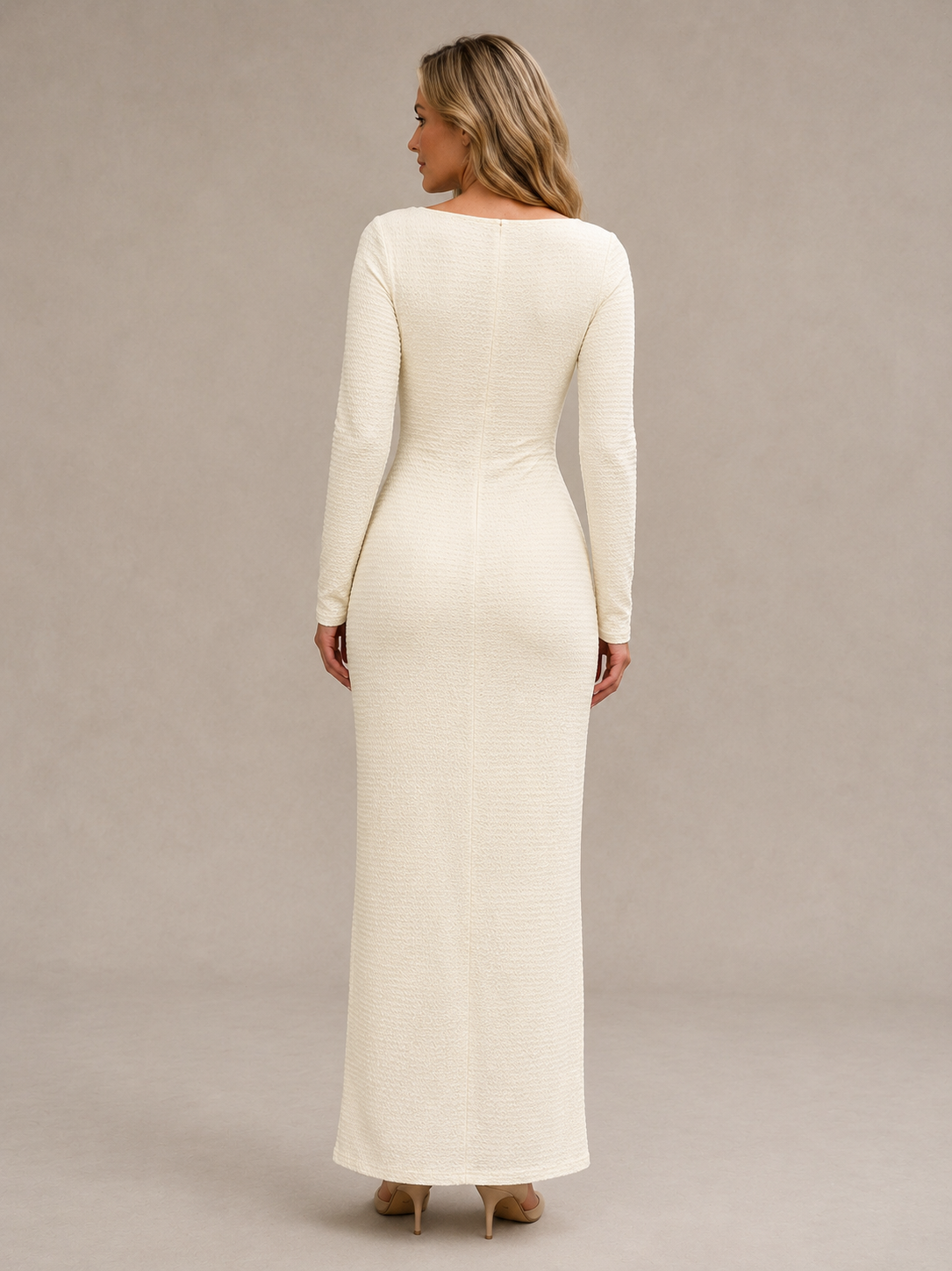 Textured Long Sleeve Buckle Maxi Dress