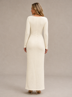 Textured Long Sleeve Buckle Maxi Dress