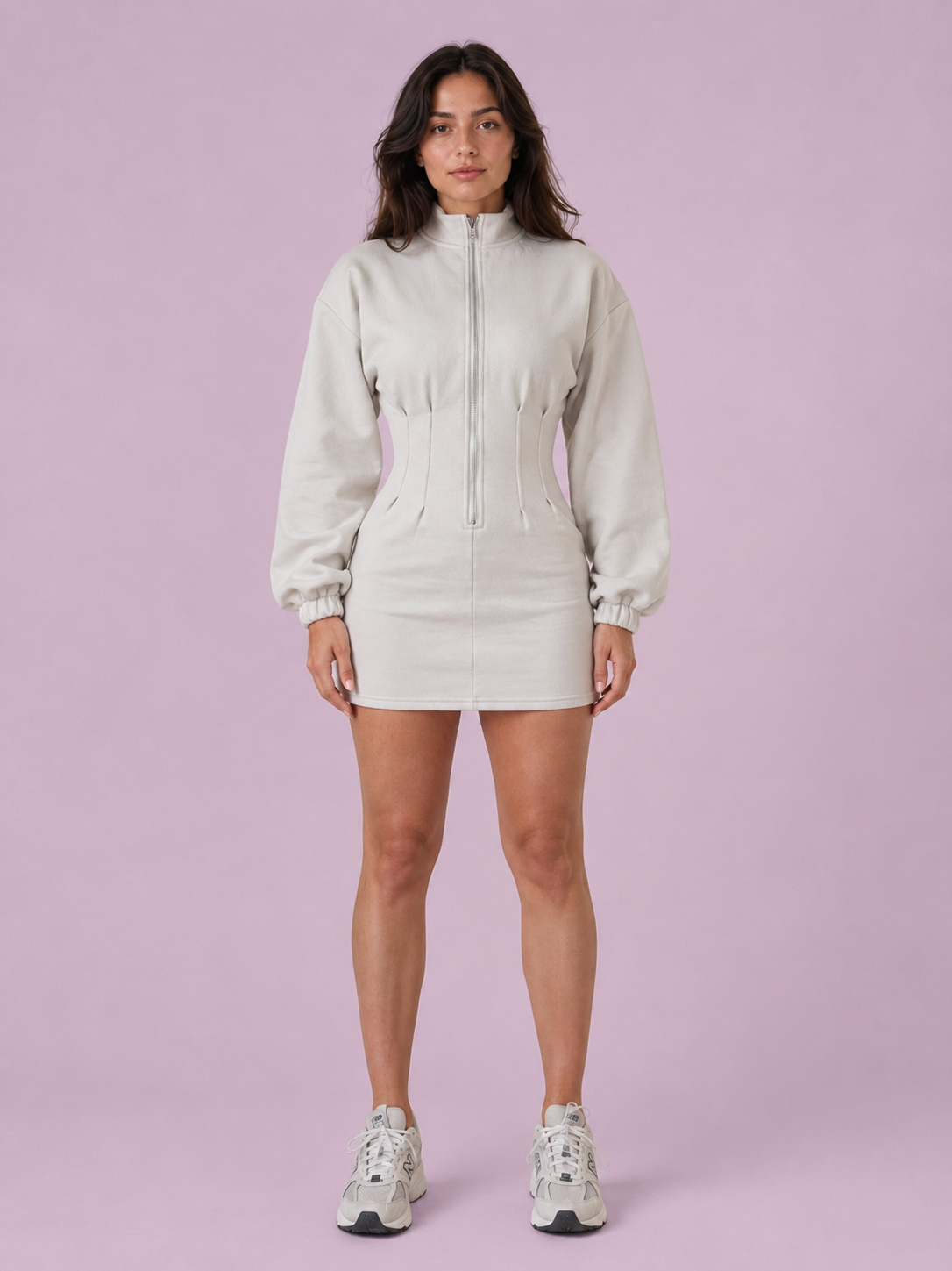 Sculpted Zip-Up Long Sleeve Mini Dress