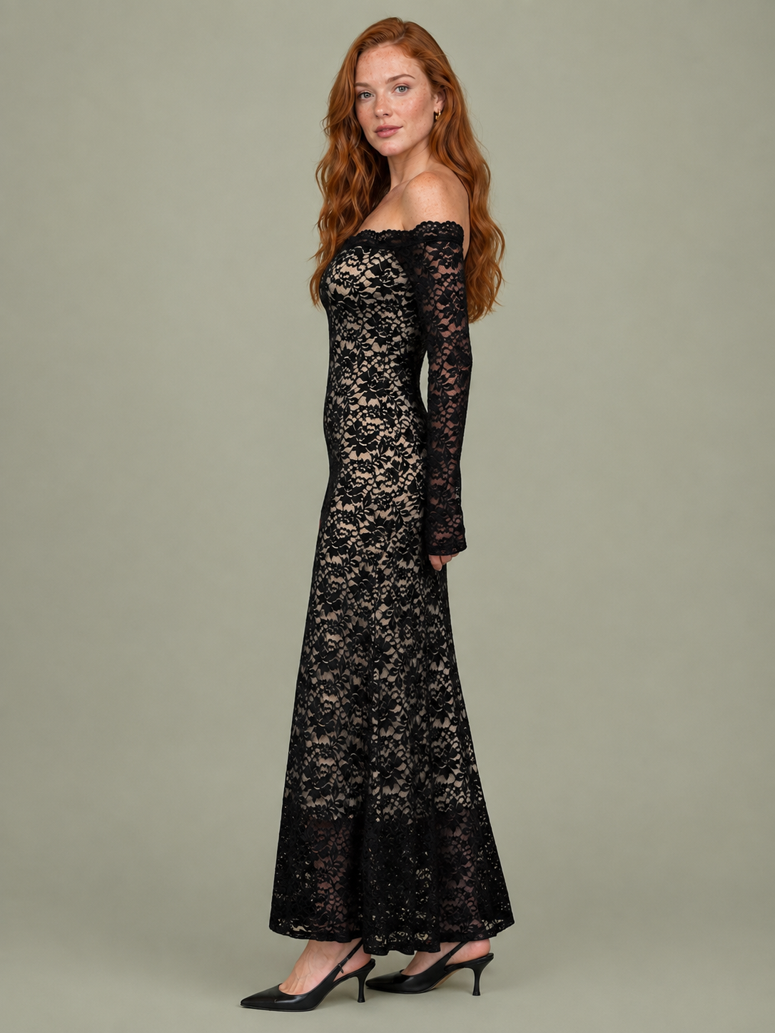 Off-Shoulder Floral Lace Maxi Dress