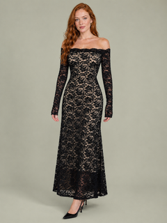 Off-Shoulder Floral Lace Maxi Dress