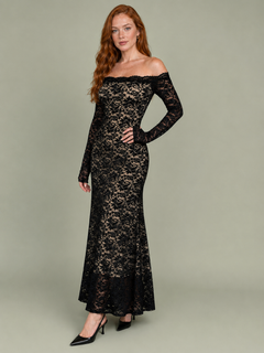 Off-Shoulder Floral Lace Maxi Dress
