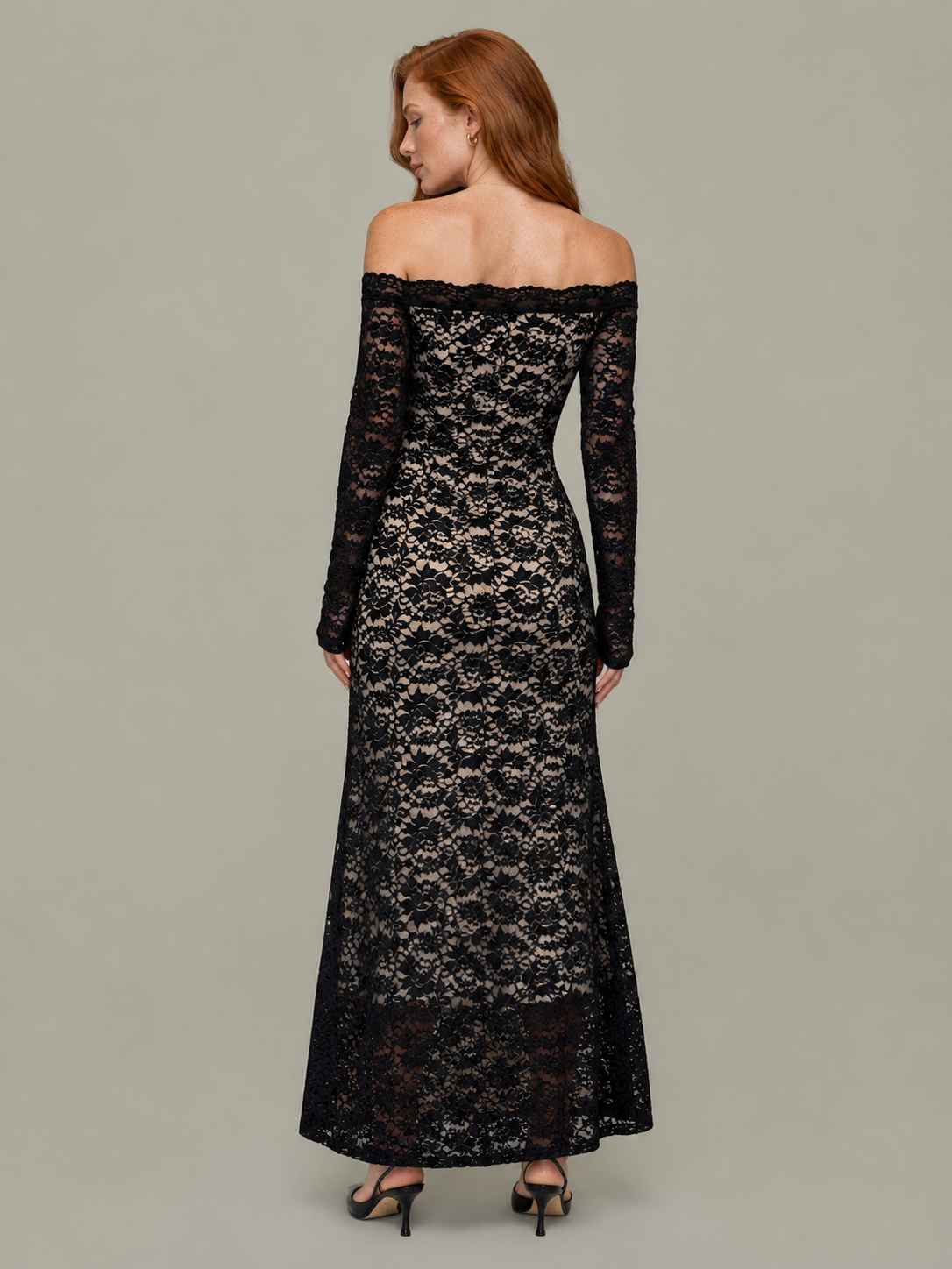 Off-Shoulder Floral Lace Maxi Dress
