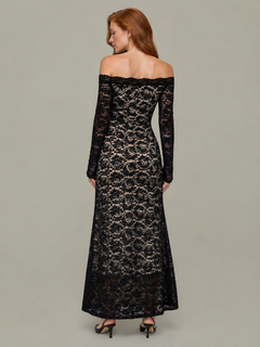 Off-Shoulder Floral Lace Maxi Dress