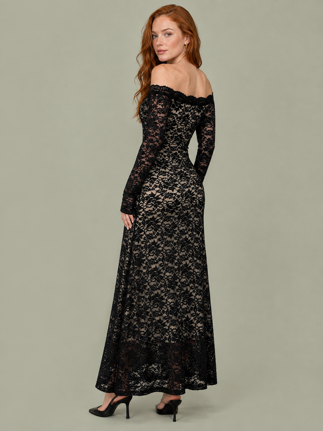 Off-Shoulder Floral Lace Maxi Dress