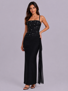 Embellished Corset Draped Maxi Dress