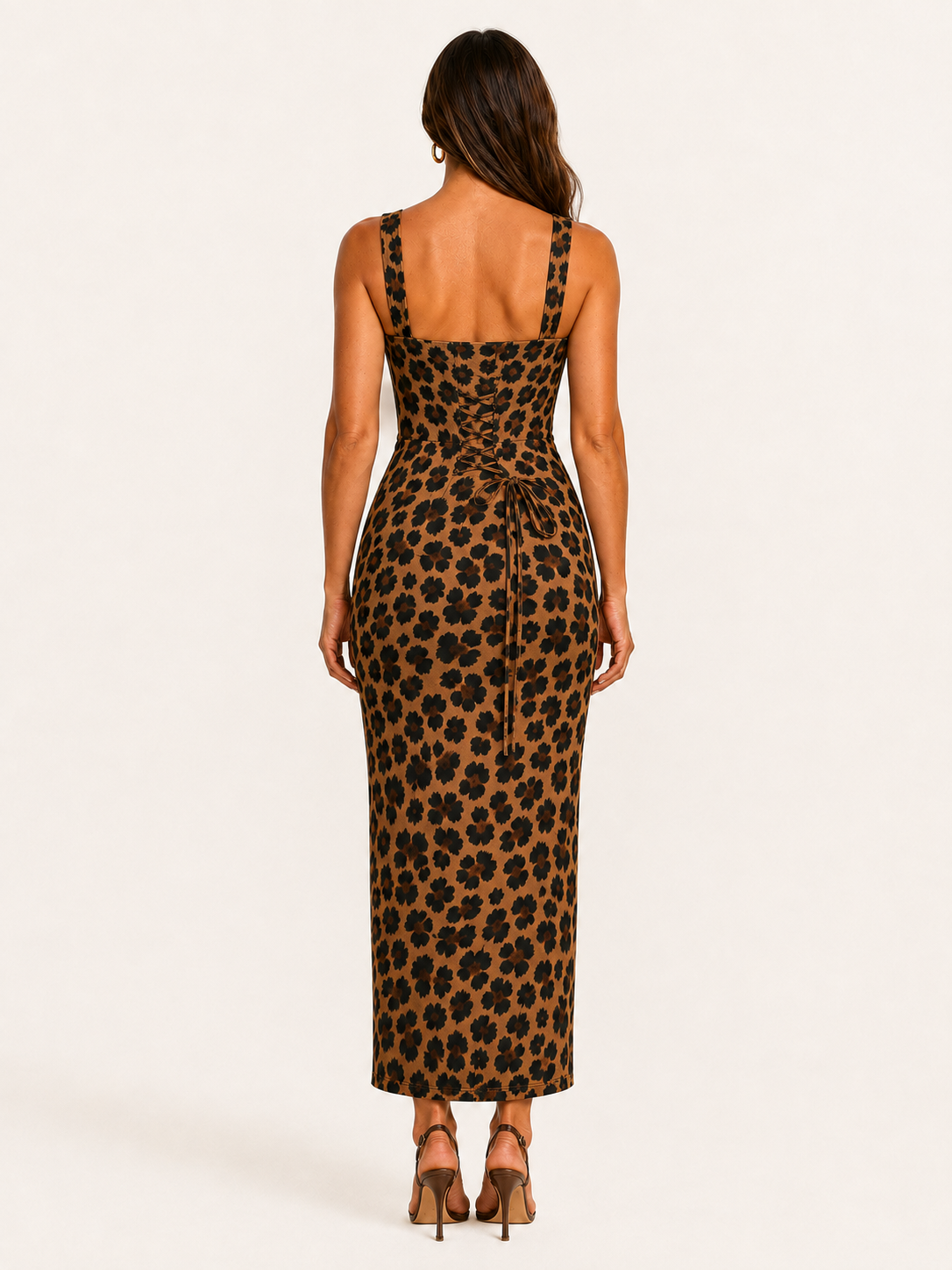 Leopard Sweetheart Neck Maxi Dress