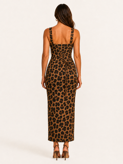 Leopard Sweetheart Neck Maxi Dress