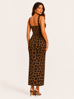 Leopard Sweetheart Neck Maxi Dress