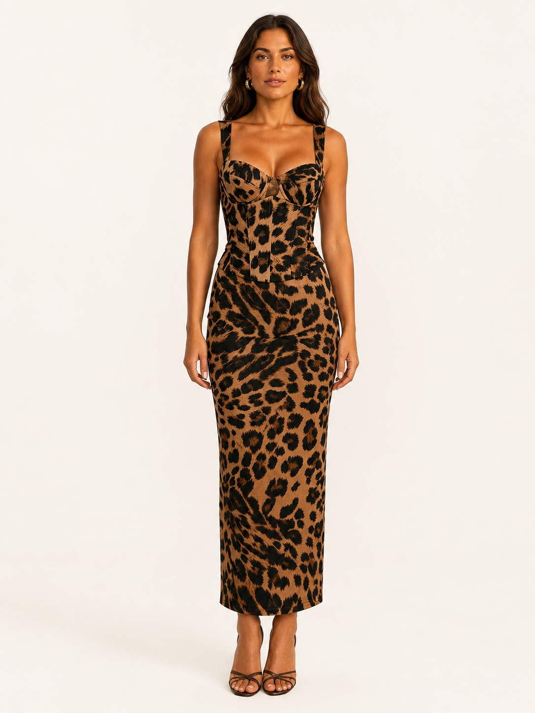 Leopard Sweetheart Neck Maxi Dress