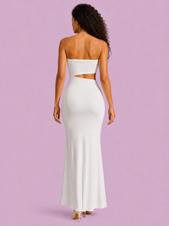 Strapless Ruched Cutout Maxi Dress