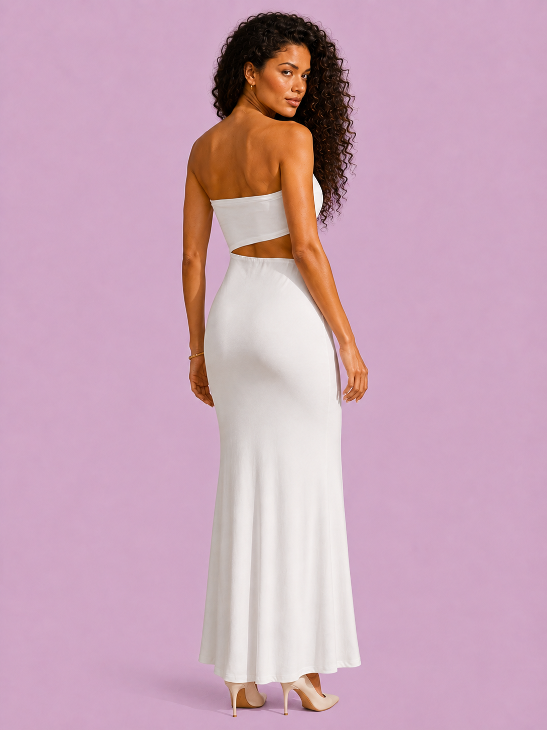 Strapless Ruched Cutout Maxi Dress