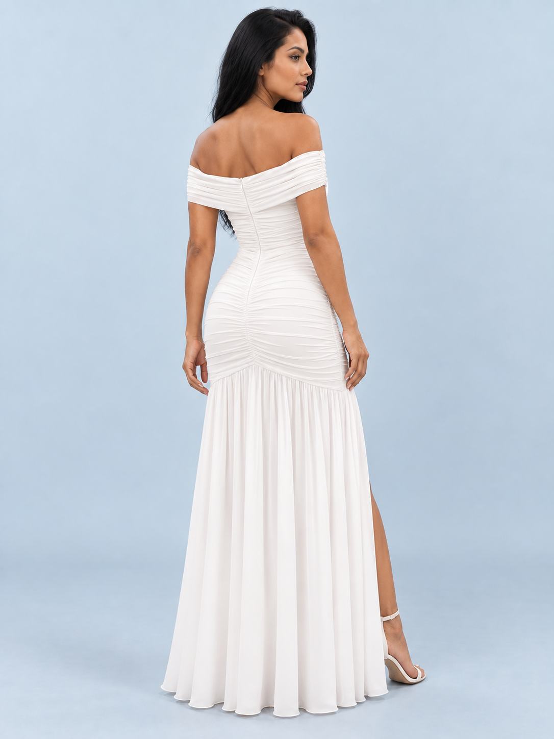 Elara Off-Shoulder Ruched Mermaid Maxi Dress