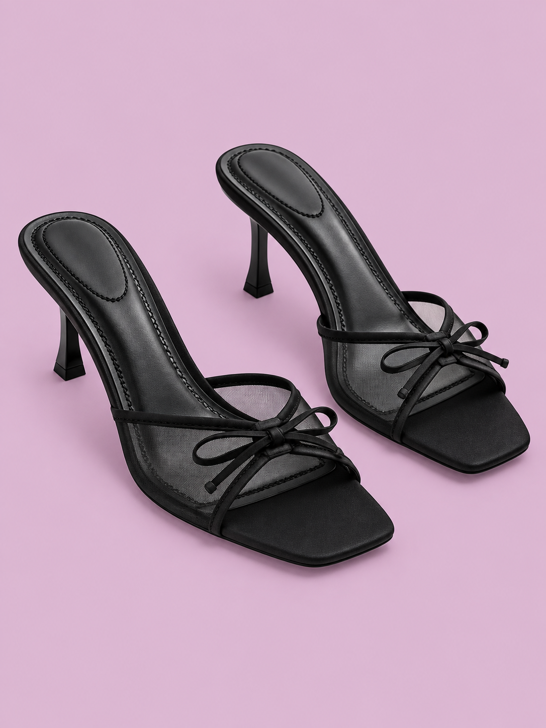 Amélie Bow Mesh Stiletto Mules