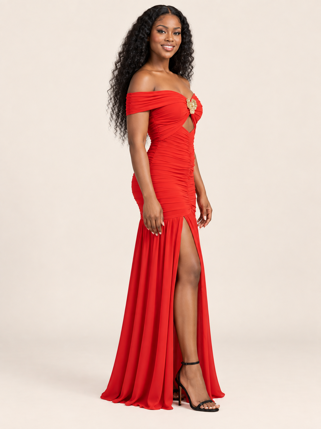 Elara Off-Shoulder Ruched Mermaid Maxi Dress